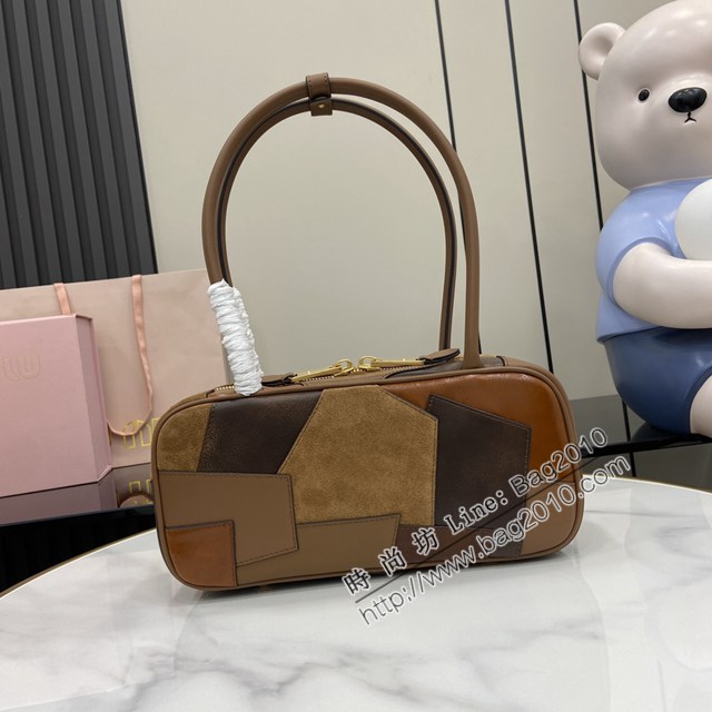 MIU MIU專櫃繆繆最新款拼接保齡球包手提肩背包 jh2737型號：5BB147